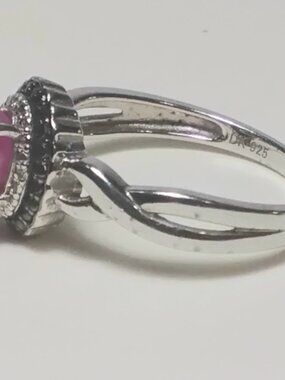 925 Silver Ruby Halo Ring Sz 9